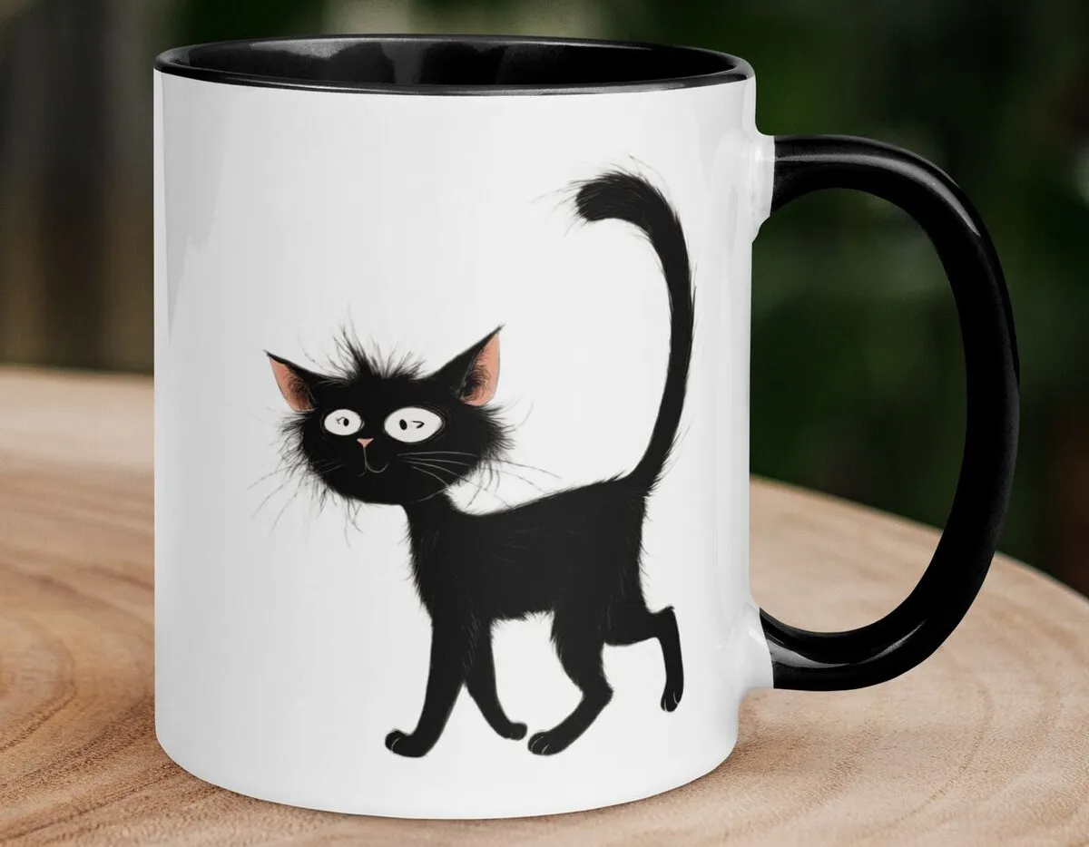 Black Cat Coffee Mug – Funny Cartoon Design