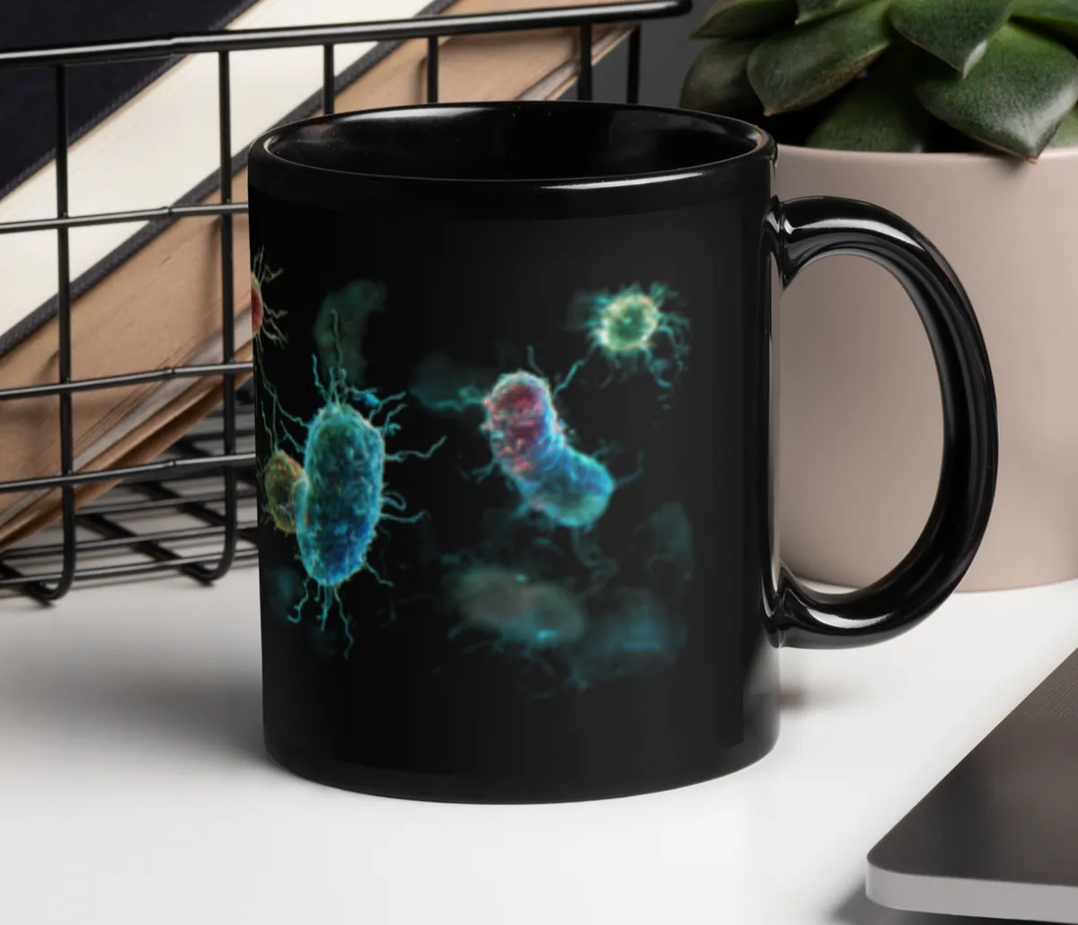 Microscope Bacteria Design Black Mug